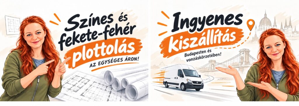 Színes és fekete-fehér plottolás egységes áron, ingyenes kiszállítás Budapesten és környékén.